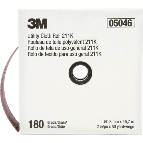 Rouleau de toile abrasive utilitaire 211K, Oxyde d'aluminium, 2" la x 150' lo, Grain 180 Consource