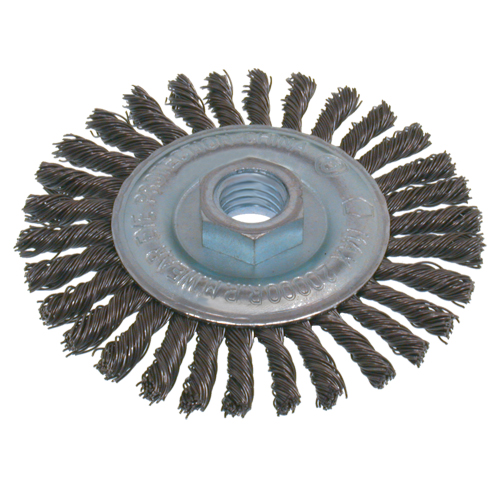 Economy High Speed Stringer Bead Knot Wire Wheel Brush, 6" Dia., 0.02" Fill, 5/8"-11 Arbor, Steel Consource