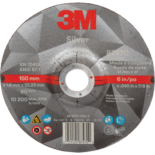 Silver Cut-Off Wheel, 6" x 0.045", 7/8" Arbor, Type 27, Ceramic, 10200 RPM Consource