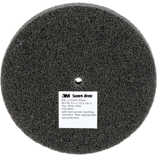 Meule unitaris&eacute;e EXL Scotch-Brite, 5" x 1/2", Arbre de 1/4", Grain de Fin, Carbure de silicium Consource