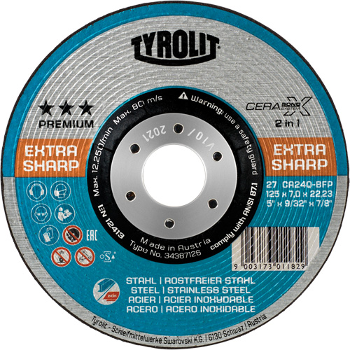 Meule combin&eacute;e Cerabond X, 4-1/2" x 5/32", Arbre de 7/8", Type 27, Grain de 24, C&eacute;ramique Consource