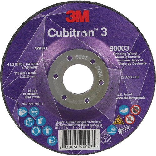 Cubitron 3 Depressed Centre Grinding Wheel, 4-1/2" x 1/4", 7/8" Arbor, Ceramic, Type T27 Consource