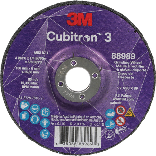 Cubitron 3 Depressed Centre Grinding Wheel, 4" x 1/4", 5/8" Arbor, Ceramic, Type T27 Consource
