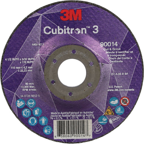Cubitron 3 Cut & Grind Wheel, 4-1/2" x 5/32", 7/8" Arbor, Type T27, 36+ Grit, Ceramic Consource