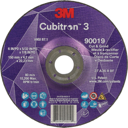 Cubitron 3 Cut & Grind Wheel, 6" x 5/32", 7/8" Arbor, Type T27, 36+ Grit, Ceramic Consource