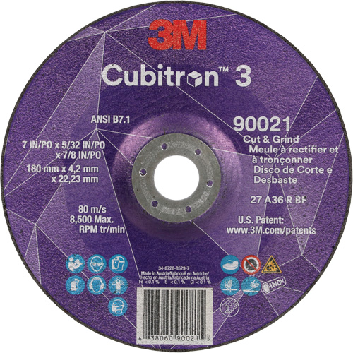 Cubitron 3 Cut & Grind Wheel, 7" x 5/32", 7/8" Arbor, Type T27, 36+ Grit, Ceramic Consource