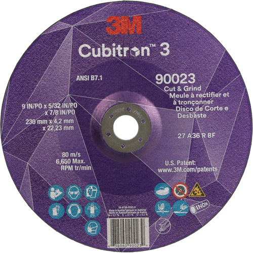 Cubitron 3 Cut & Grind Wheel, 9" x 5/32", 7/8" Arbor, Type T27, 36+ Grit, Ceramic Consource