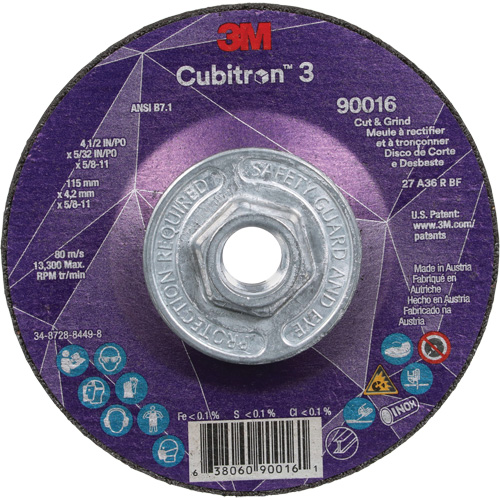 Meule &agrave; couper & tronçonner Cubitron 3, 4-1/2" x 5/32", Arbre de 5/8"-11, Type T27, Grain de 36+, C&eacute;ramique Consource
