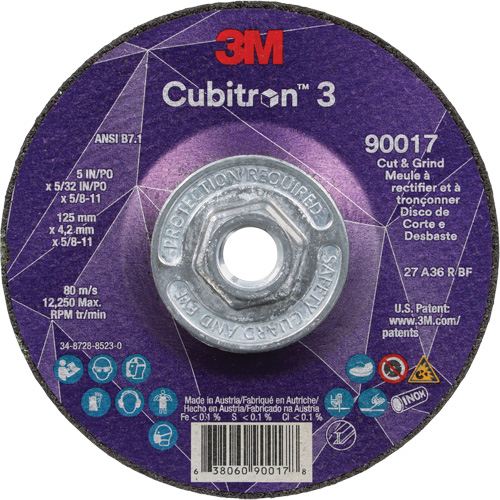 Meule &agrave; couper & tronçonner Cubitron 3, 5" x 5/32", Arbre de 5/8"-11, Type T27, Grain de 36+, C&eacute;ramique Consource