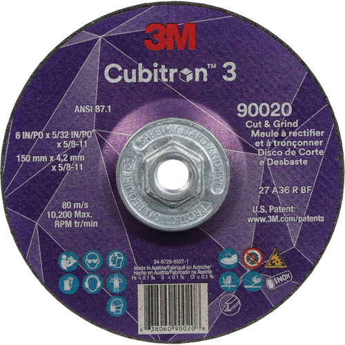 Cubitron 3 Cut & Grind Wheel, 6" x 5/32", 5/8"-11 Arbor, Type T27, 36+ Grit, Ceramic Consource