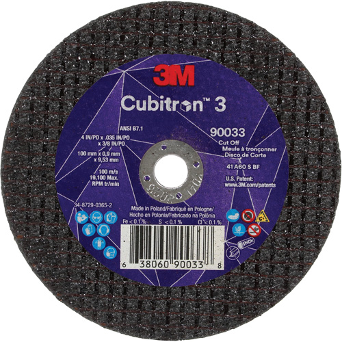 Meule &agrave; tronçonner Cubitron 3, 4" x 0,035", Arbre de 3/8", Type T1, C&eacute;ramique, 21000 Tr/min Consource