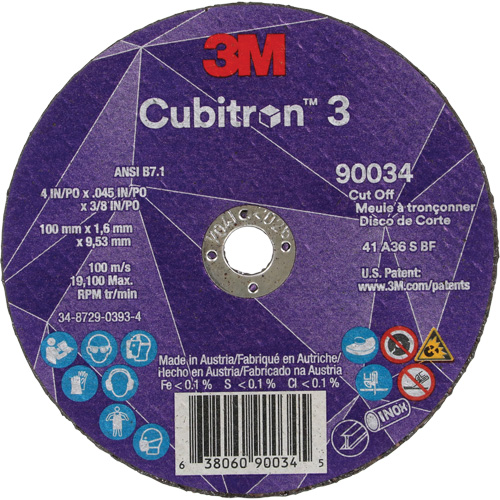 Cubitron 3 Cut-Off Wheel, 4" x 0.045", 3/8" Arbor, Type T1, Ceramic, 21000 RPM Consource