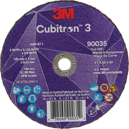 Meule &agrave; tronçonner Cubitron 3, 4" x 1/8", Arbre de 3/8", Type T1, C&eacute;ramique, 21000 Tr/min Consource