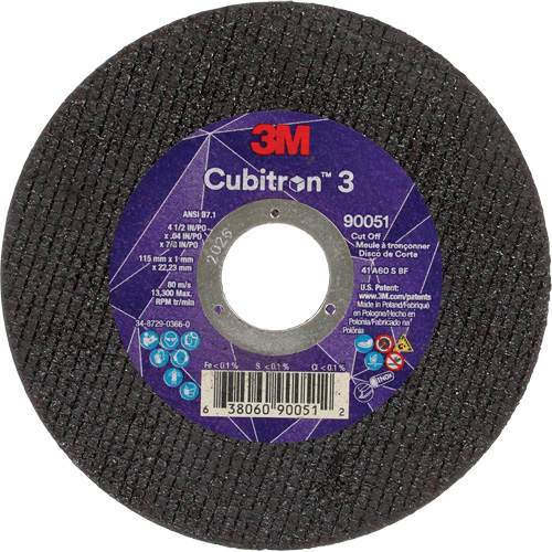 Cubitron 3 Cut-Off Wheel, 4-1/2" x 0.04", 7/8" Arbor, Type T1, Ceramic, 13300 RPM Consource