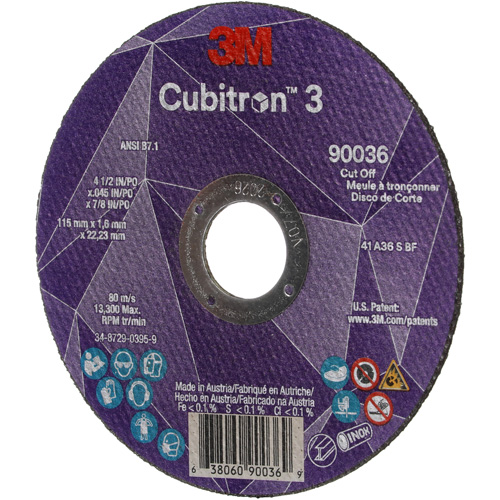 Meule &agrave; tronçonner Cubitron 3, 4-1/2" x 0,045", Arbre de 7/8", Type T1, C&eacute;ramique, 13 300 Tr/min Consource