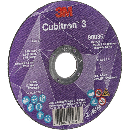 Meule &agrave; tronçonner Cubitron 3, 4-1/2" x 0,045", Arbre de 7/8", Type T1, C&eacute;ramique, 13 300 Tr/min Consource