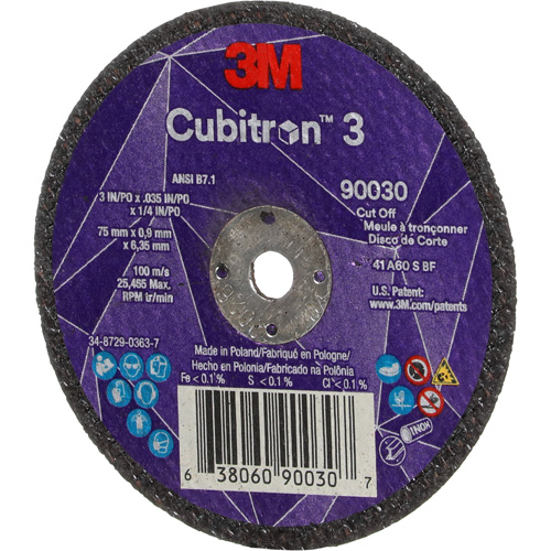 Cubitron 3 Cut-Off Wheel, 3" x 0.035", 1/4" Arbor, Type T1, Ceramic, 21000 RPM Consource
