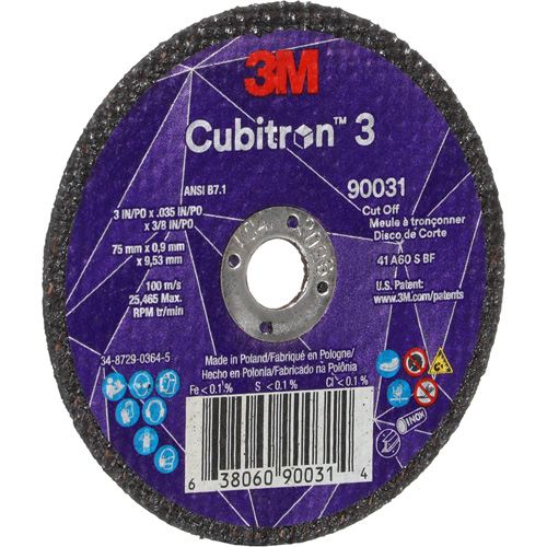 Meule &agrave; tronçonner Cubitron 3, 3" x 0,035", Arbre de 3/8", Type T1, C&eacute;ramique, 21000 Tr/min Consource