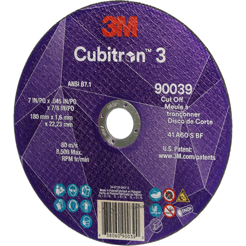 Meule &agrave; tronçonner Cubitron 3, 7" x 0,09", Arbre de 7/8", Type T27, C&eacute;ramique, 8500 Tr/min Consource
