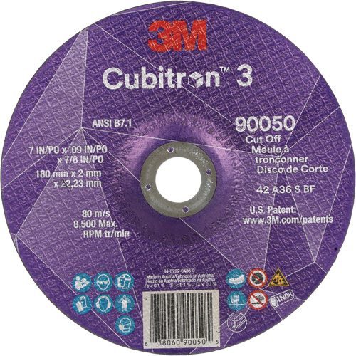 Meule &agrave; tronçonner Cubitron 3, 7" x 0,09", Arbre de 7/8", Type T27, C&eacute;ramique, 8500 Tr/min Consource