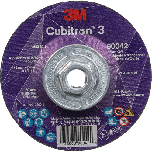 Cubitron 3 Cut-Off Wheel, 4-1/2" x 0.09", 5/8"-11 Arbor, Type T27, Ceramic, 13300 RPM Consource
