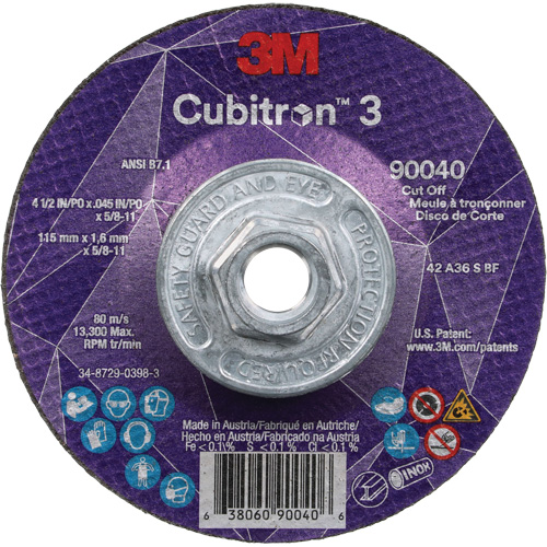 Cubitron 3 Cut-Off Wheel, 4-1/2" x 0.045", 5/8"-11 Arbor, Type T27, Ceramic, 13300 RPM Consource