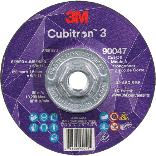 Cubitron 3 Cut-Off Wheel, 6" x 0.045", 5/8"-11 Arbor, Type T27, Ceramic, 10200 RPM Consource