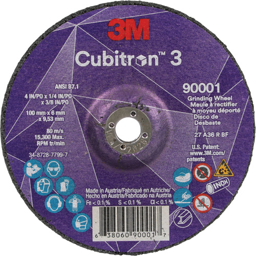 Cubitron 3 Depressed Centre Grinding Wheel, 4" x 1/4", 3/8" Arbor, Ceramic, Type T27 Consource