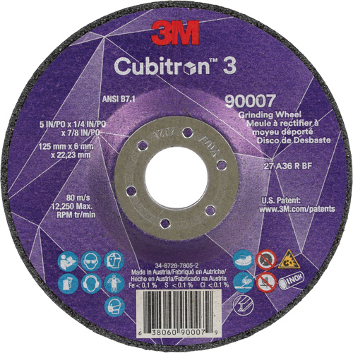 Cubitron 3 Depressed Centre Grinding Wheel, 5" x 1/4", 7/8" Arbor, Ceramic, Type T27 Consource
