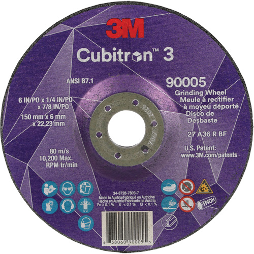 Cubitron 3 Depressed Centre Grinding Wheel, 6" x 1/4", 7/8" Arbor, Ceramic, Type T27 Consource