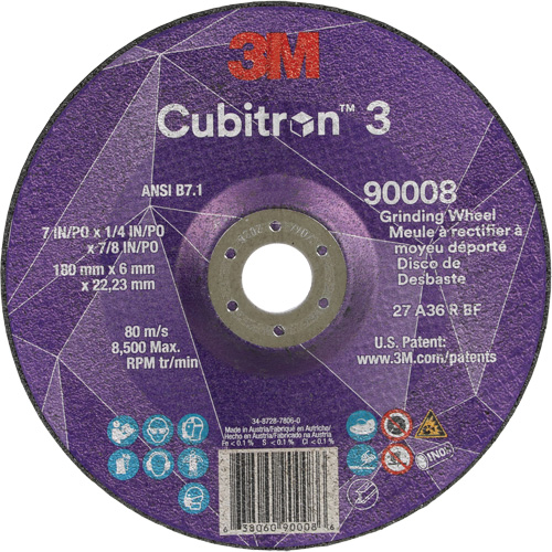 Cubitron 3 Depressed Centre Grinding Wheel, 7" x 1/4", 7/8" Arbor, Ceramic, Type T27 Consource
