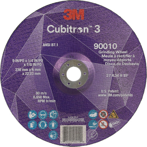 Cubitron 3 Depressed Centre Grinding Wheel, 9" x 1/4", 7/8" Arbor, Ceramic, Type T27 Consource