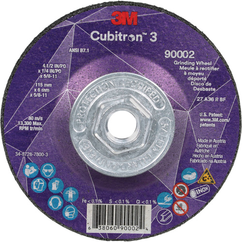 Meule a moyeu d&eacute;port&eacute; Cubitron 3, 4-1/2" x 1/4", Arbre 5/8"-11, C&eacute;ramique, Type T27 Consource