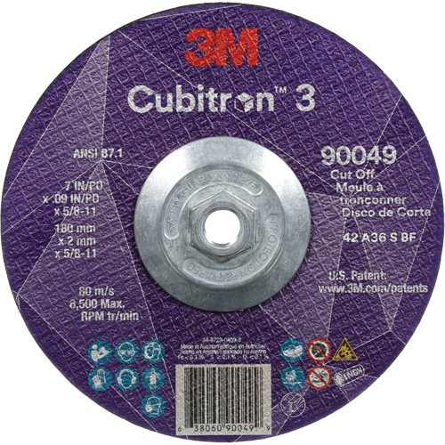 Meule &agrave; tronçonner Cubitron 3, 7" x 0,09", Arbre de 5/8"-11, Type T27, C&eacute;ramique, 8500 Tr/min Consource