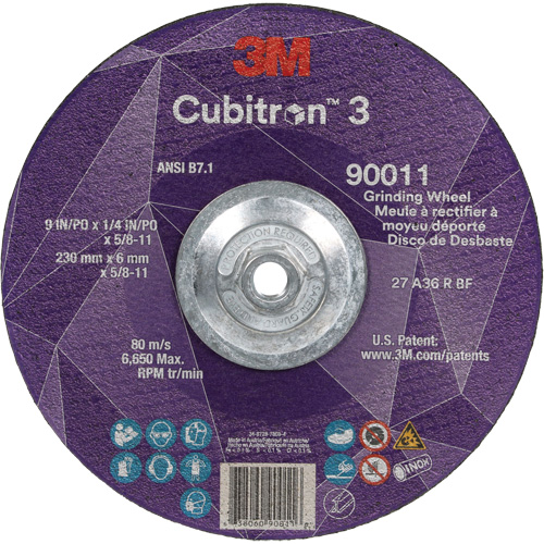 Cubitron 3 Depressed Centre Grinding Wheel, 9" x 0.25", 5/8"-11 Arbor, Ceramic, Type T27 Consource