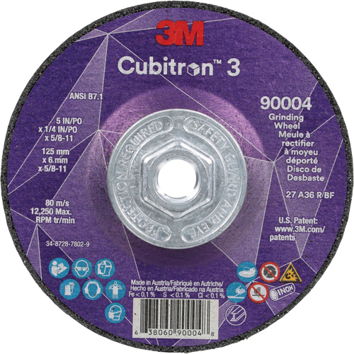 Cubitron 3 meule a moyeu d&eacute;port&eacute;, 5" x 0,25", Arbre 5/8"-11, C&eacute;ramique, Type T27 Consource
