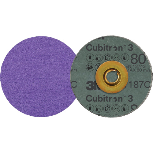 Disque en fibre Roloc Cubitron 3, 3" dia., Grain 80+, C&eacute;ramique Consource