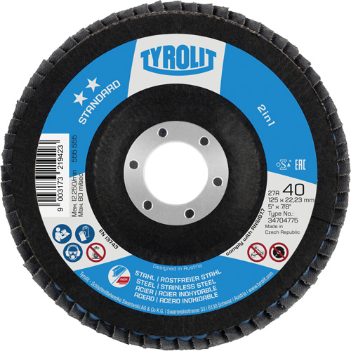 Disque &agrave; lamelles 2-en-1 standard ZA 40 - B425, 5" x 7/8", Type 27A, Grain 40, Alumine de zirconium Consource