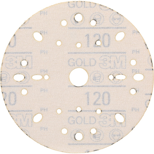 Hookit Gold Abrasive Disc, 6" Dia., 120 Grit, Aluminum Oxide, C-Weight Consource