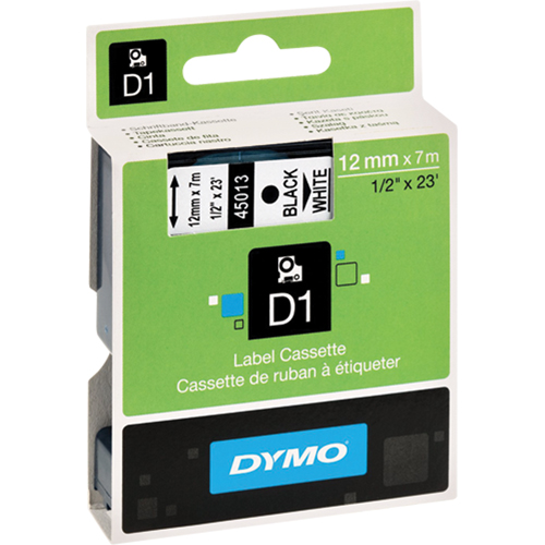 D1 Label Cassette, 12 mm x 23', Black on White Consource
