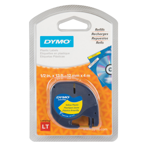 &eacute;tiquettes pour &eacute;tiqueteuse LetraTag Plus LT-100H, 12 mm x 13', Noir sur jaune Consource