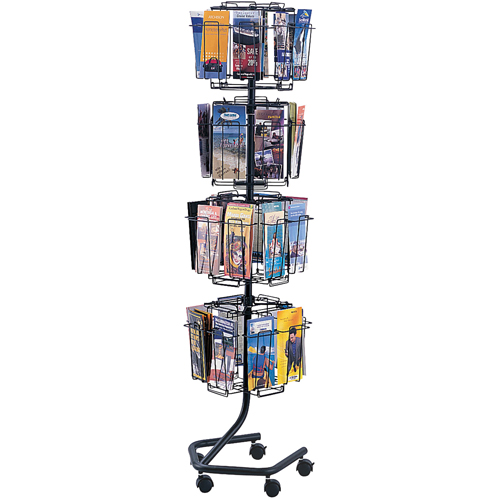 Literature Display Racks - Rotary Floor Displays, Rotating, 32 Slots, Wire Mesh, 15" W x 15" D x 60" H Consource