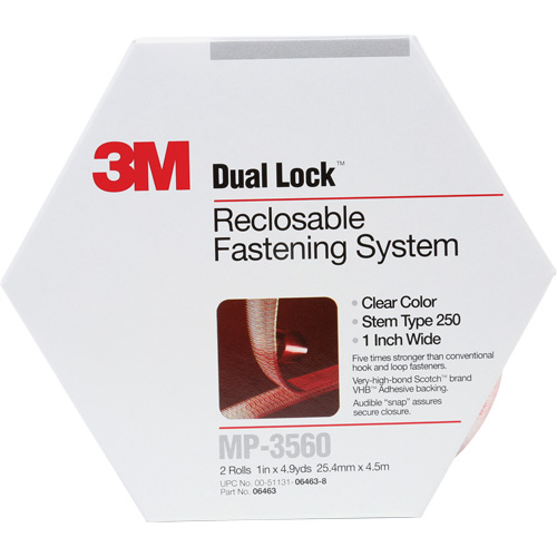 Dual Lock Reclosable Fastener, Self-Mating, 5 yds x 1", Adhesive, Clear Consource