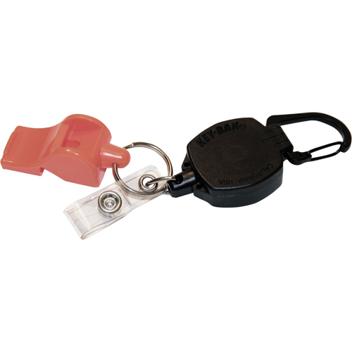 Self Retracting ID Badge and Key Reel with Whistle, Zinc Alloy Metal, 24" Cable, Carabiner Attachment Consource