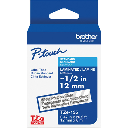 Ruban lamin&eacute; pour P-Touch, 12 mm x 8 m, Blanc sur transparent Consource