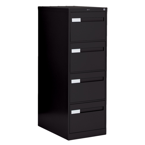 Classeur vertical &agrave; poign&eacute;es encastr&eacute;es, 4 tiroirs, 18.15" la x 26.56" p x 52" h, Noir Consource