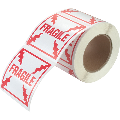 &eacute;tiquettes pour traitement sp&eacute;cial Fragile, 4" lo x 4" la, Rouge/blanc Consource