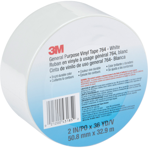 General Purpose Vinyl Tape 764, 48 mm (2") W x 32.9 m (108') L, White Consource