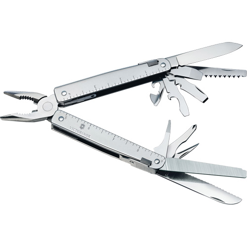 SwissTool Multi-Tool with Lockable Blade, Metal, Metal Handle, 155 mm L, 26 Functions, 0.7 lbs. Consource