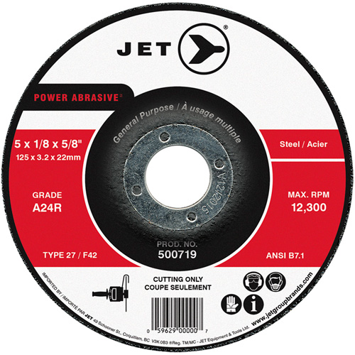 Power Abrasive Cut-Off Wheel, 5" x 1/8", 7/8" Arbor, Type 27, 12300 RPM Consource